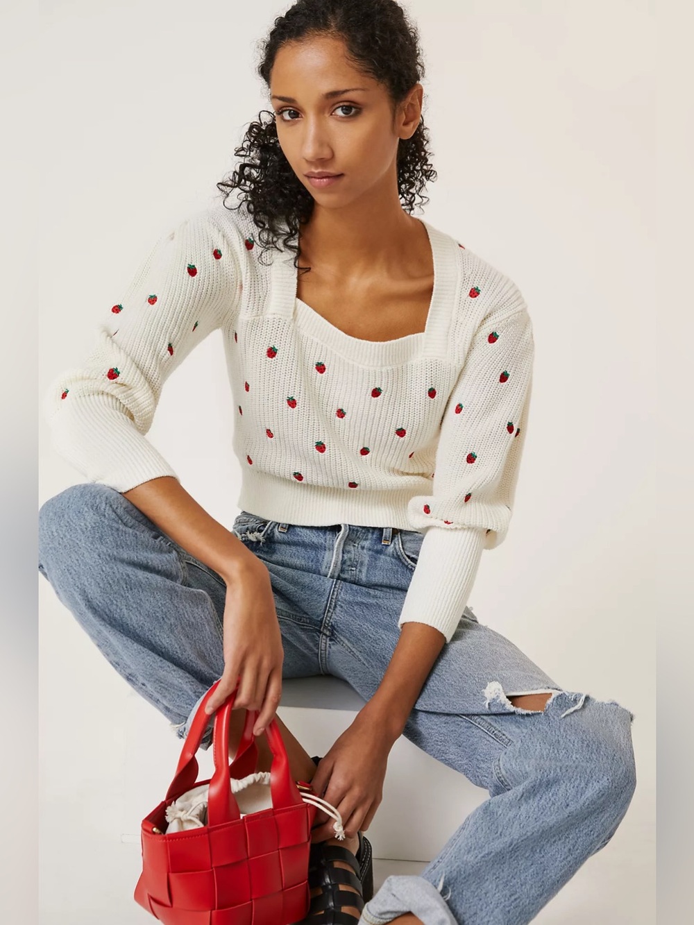 Anthropologie Maeve Embroidered Sweater Top